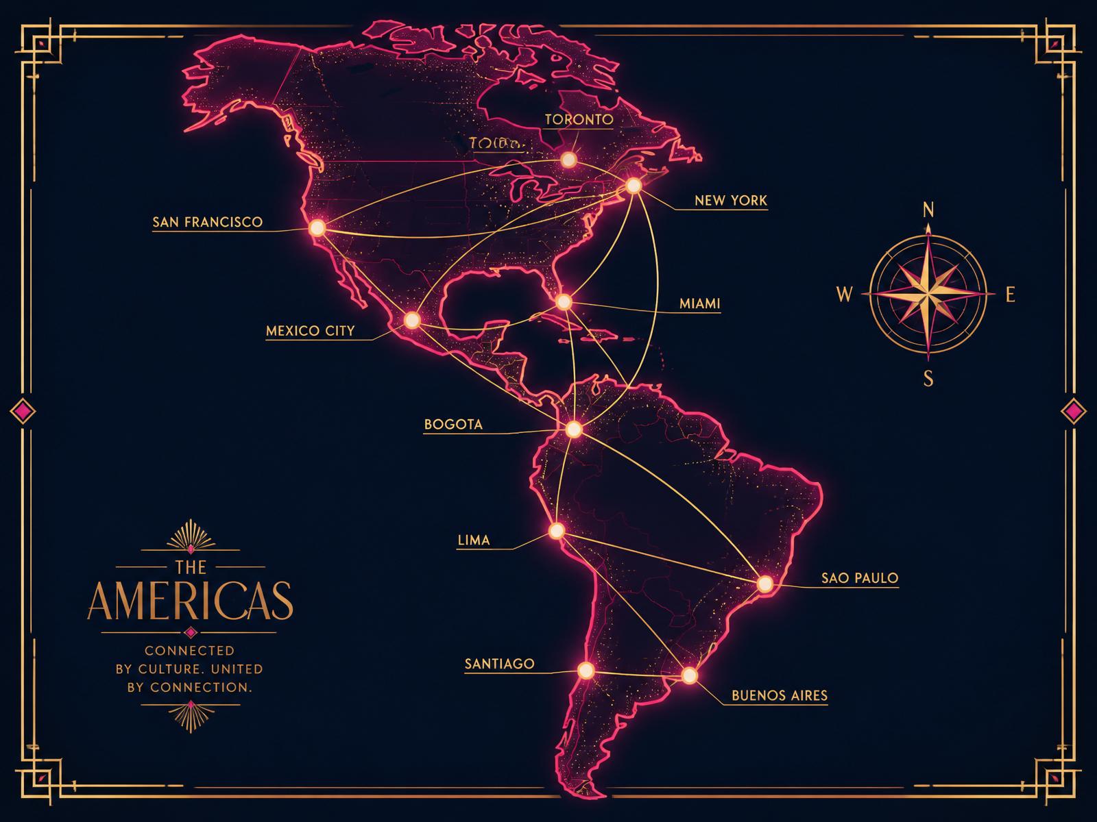 Map of the Americas — cities represented at the summit